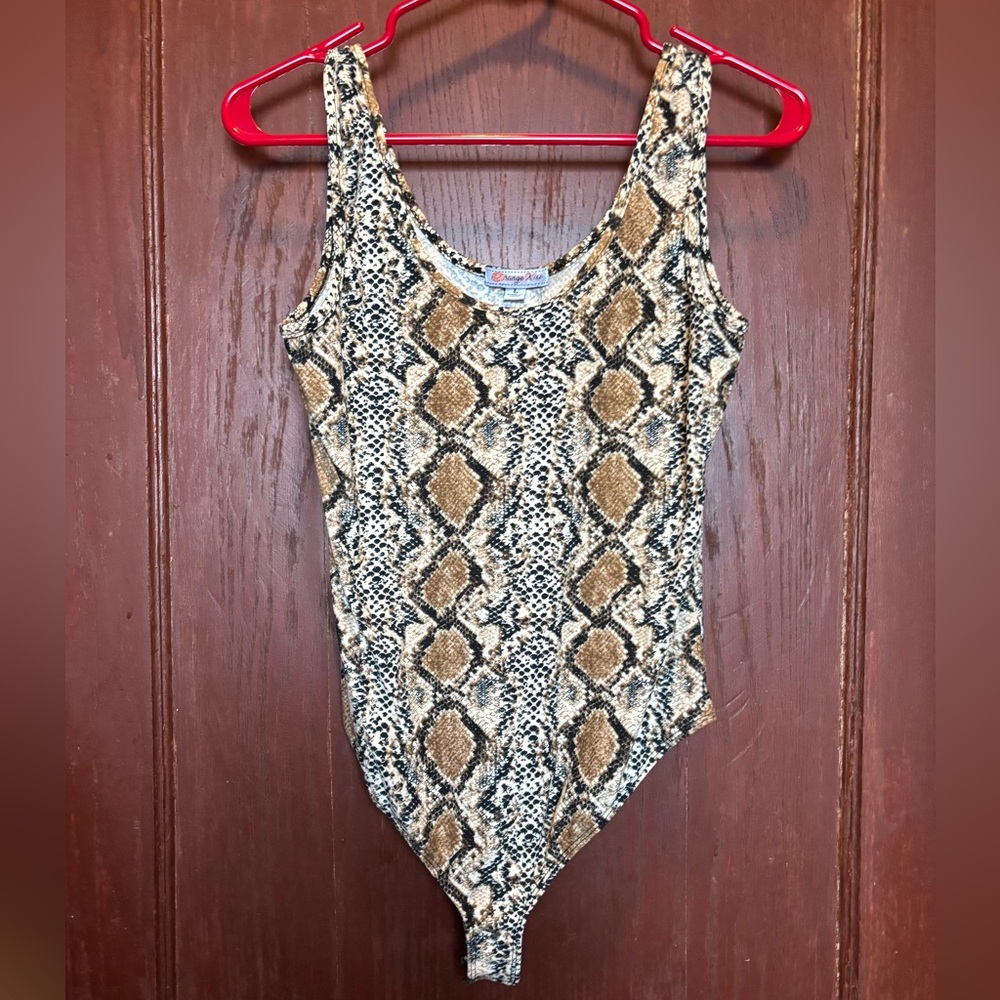 Orange Kiss Snake Print Body Suit - Black, Brown, Cream